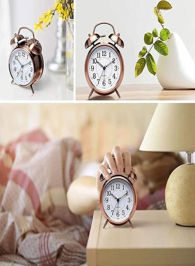 DRONTER Vintage Twin Bell Analog Display Table Alarm Clock with Night LED Light Heavy Slippers Extra Loud Alarm Clock Ideal for Student & Kids Bedroom (Copper) - Image 2